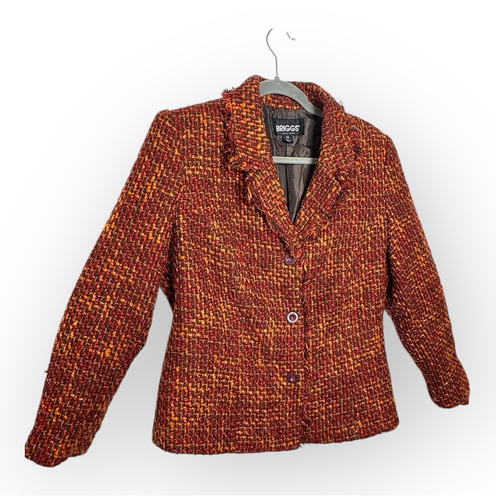 Y2K Briggs Orange Pink Tweed Classic Heritage Preppy Blazer Jacket Size 14 - Picture 2 of 8